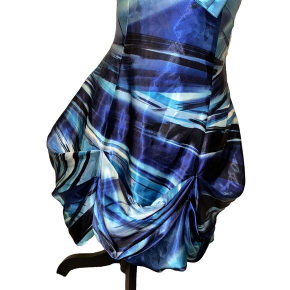 Jessica McClintok Gunne Sax 5 LBD Blue Strapless Satin Fit Flare Dress Blue Bow‎ - Picture 4 of 13